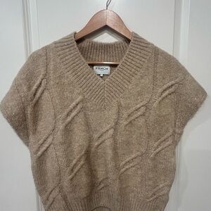FRNCH Women's V-Neck Cable Knit Sweater in Brown